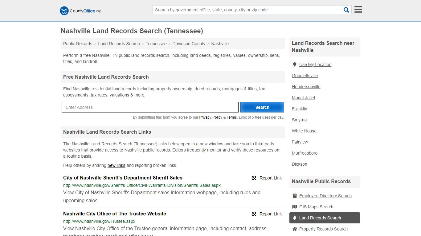 Land Records Search - Nashville, TN (Deeds, GIS Maps, Liens & Titles)